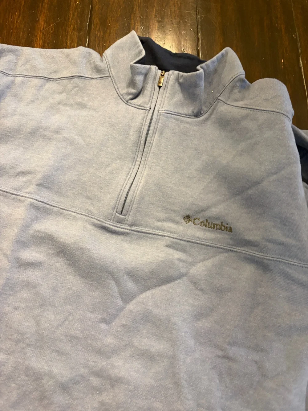 Columbia Men's Light Blue Half-Zip Fleece with Dark Navy Collar -XL